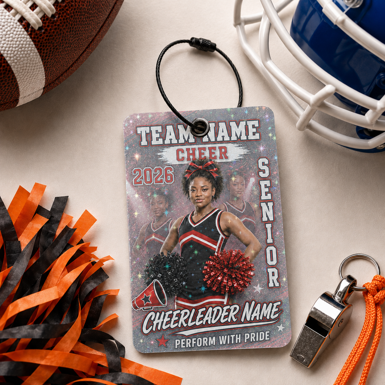 Personalized Football/Cheer Player Luggage Tag | Custom Photo, Name, Number & Team Bag Tag