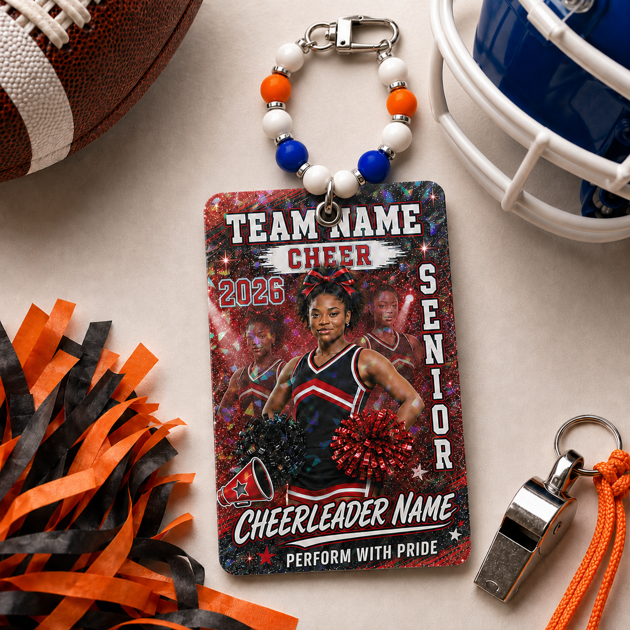 Personalized Football/Cheer Player Luggage Tag | Custom Photo, Name, Number & Team Bag Tag