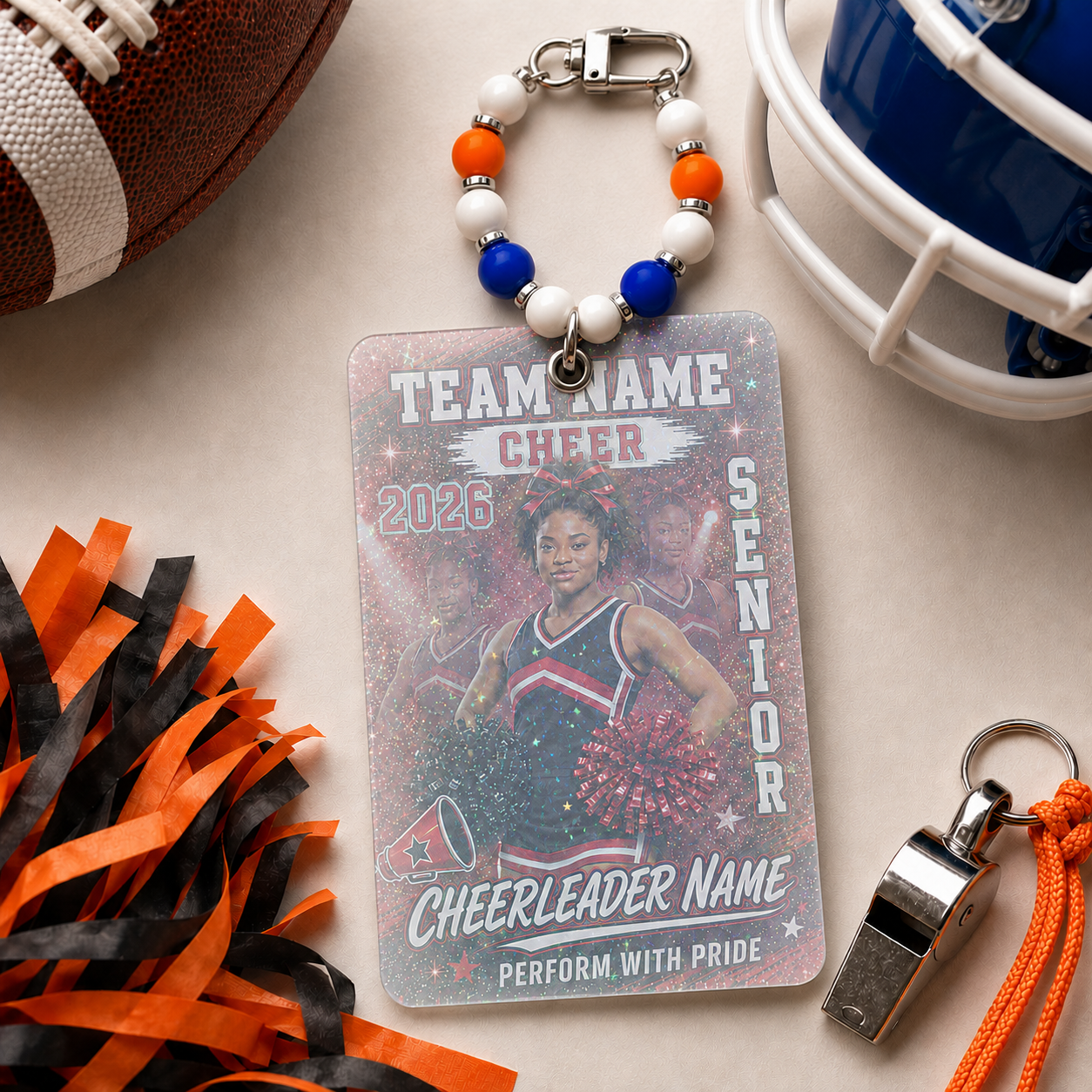 Personalized Football/Cheer Player Luggage Tag | Custom Photo, Name, Number & Team Bag Tag