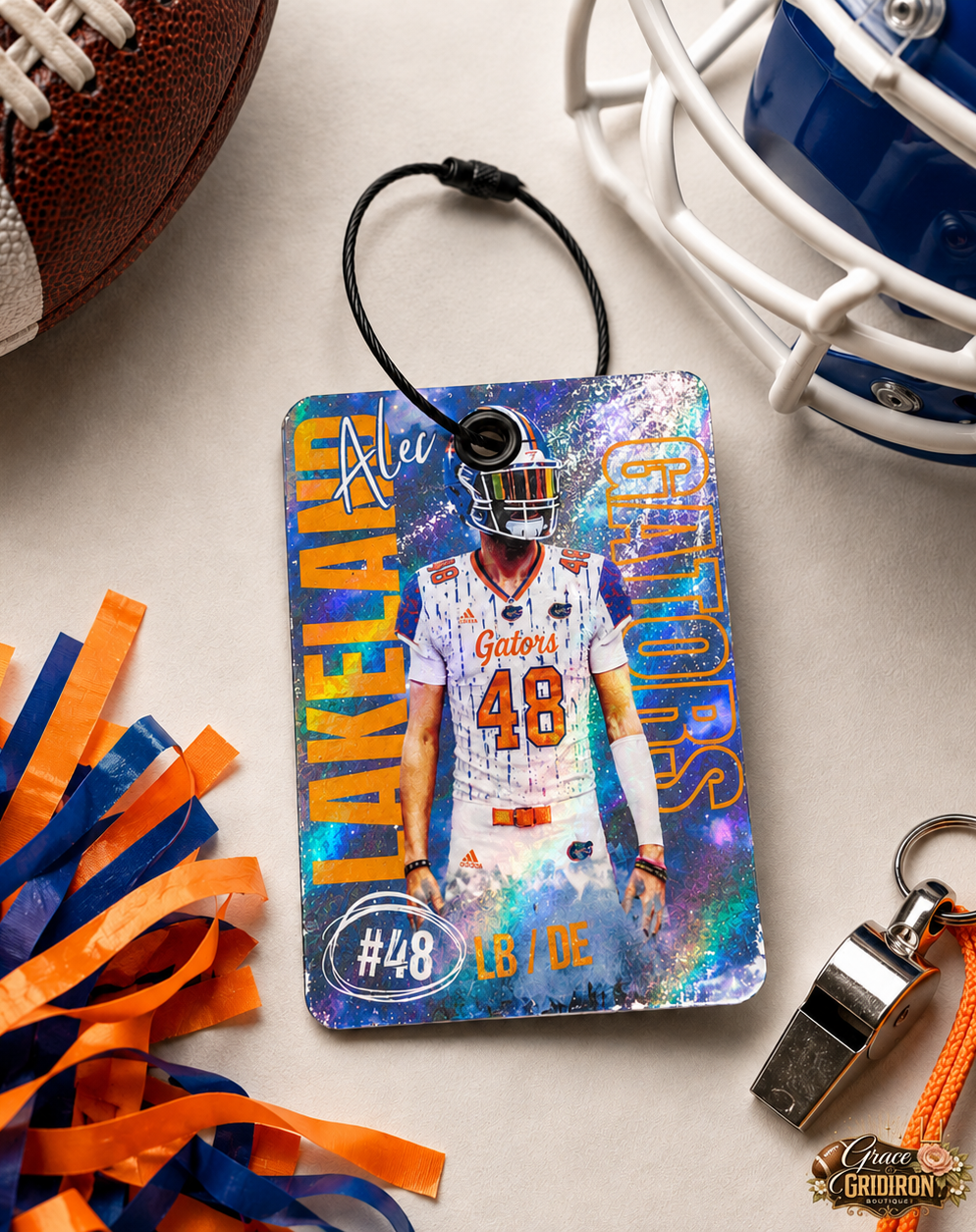 Personalized Football/Cheer Player Luggage Tag | Custom Photo, Name, Number & Team Bag Tag