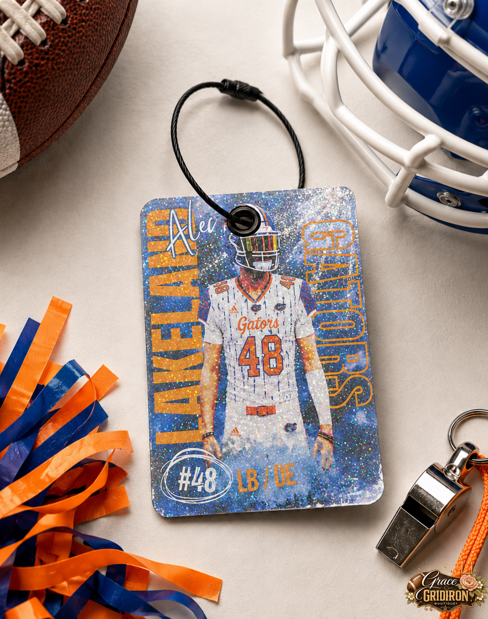 Personalized Football/Cheer Player Luggage Tag | Custom Photo, Name, Number & Team Bag Tag