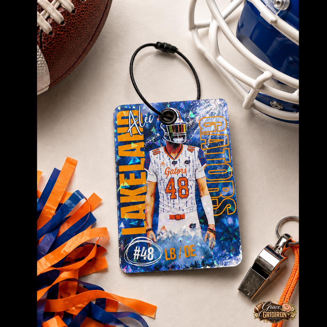 Personalized Football/Cheer Player Luggage Tag | Custom Photo, Name, Number & Team Bag Tag