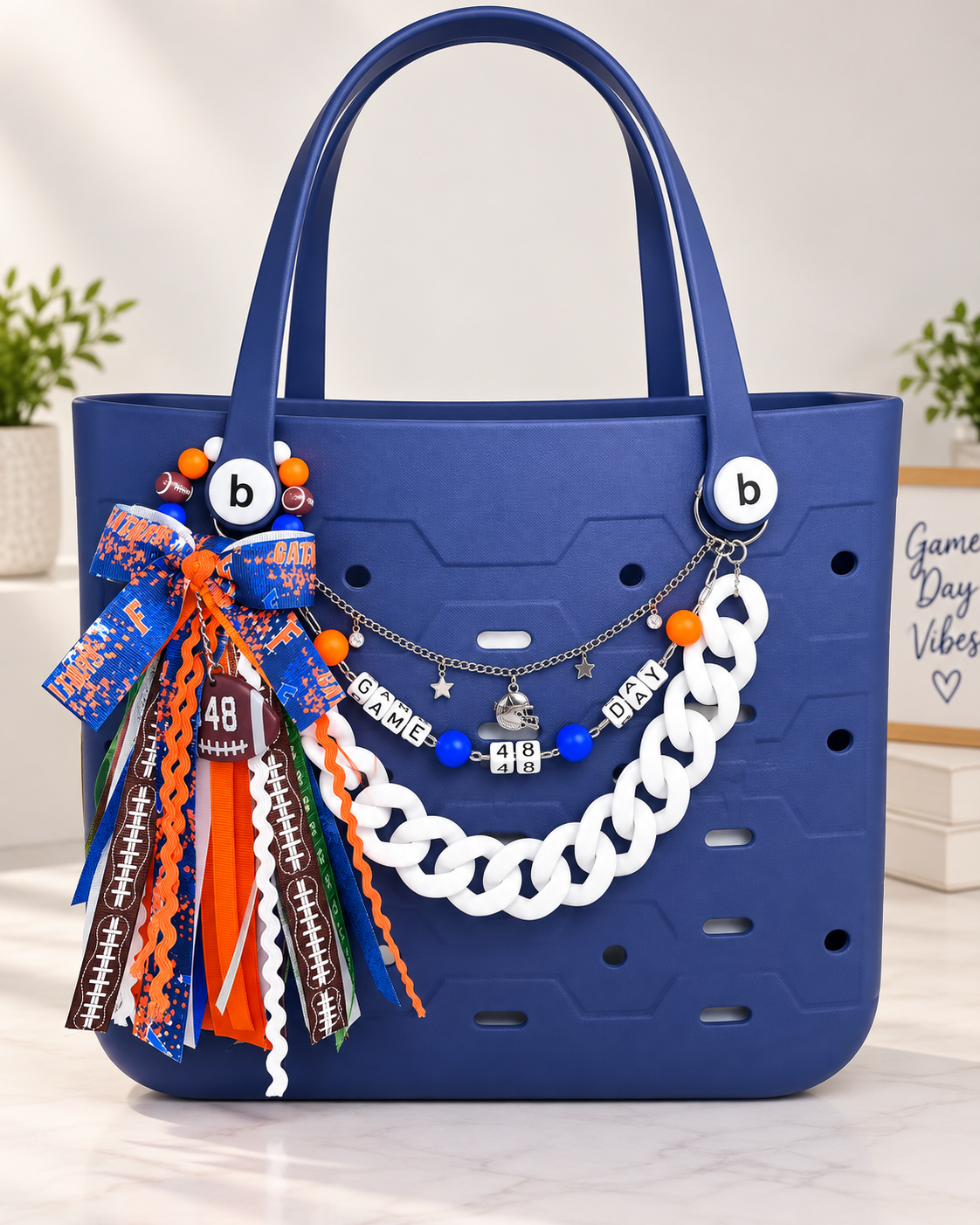 Personalized Game Day Bag Chain & Bag Tassel | Custom Football Tote Charm with Player Number & Team Colors