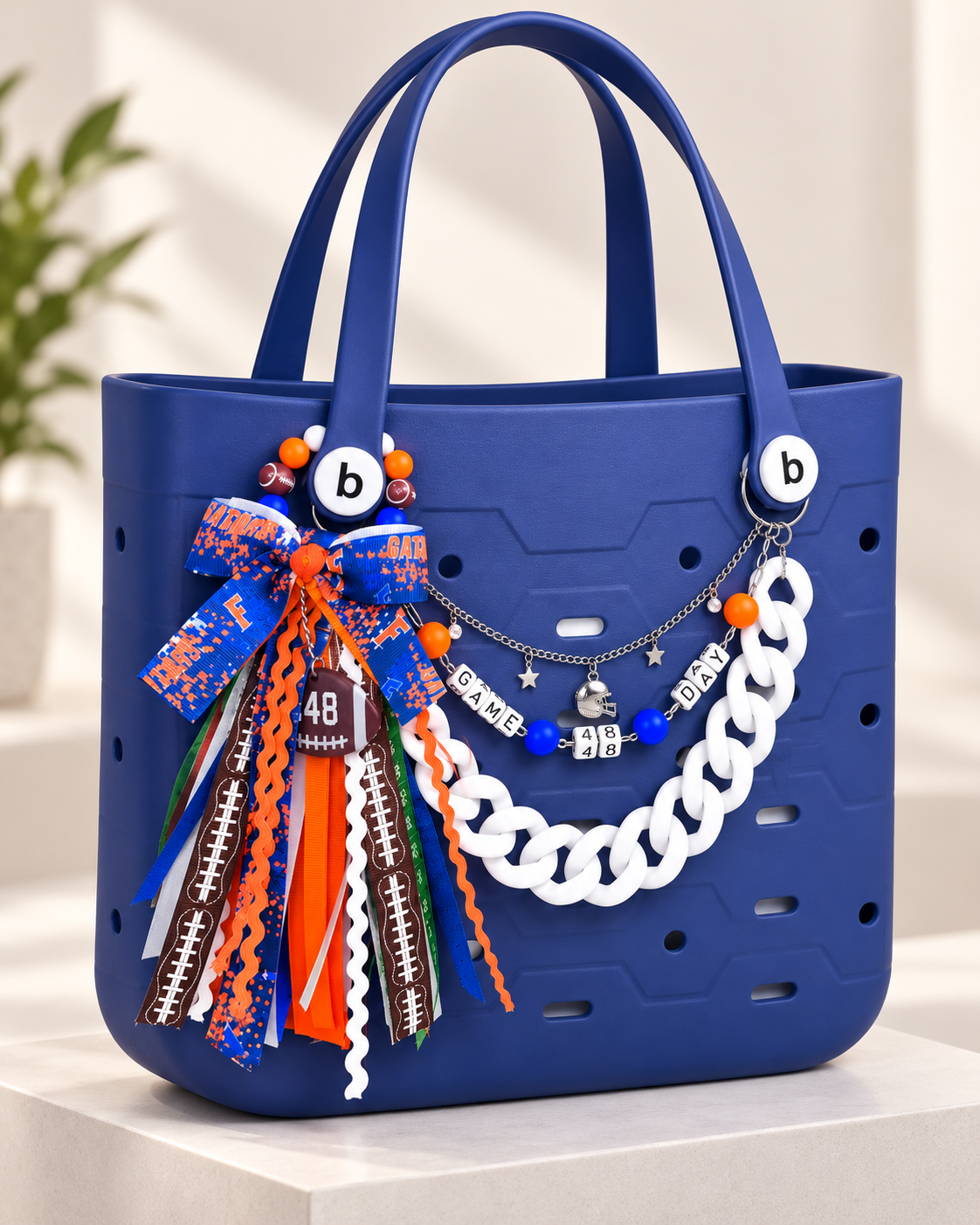 Personalized Game Day Bag Chain & Bag Tassel | Custom Football Tote Charm with Player Number & Team Colors