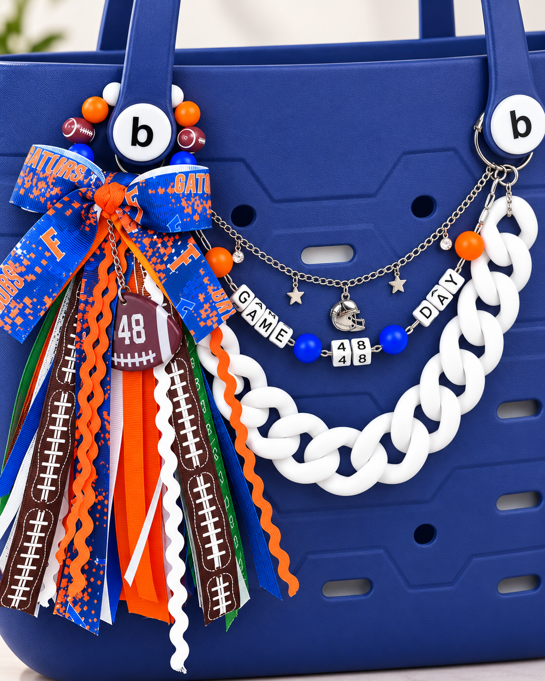 Personalized Game Day Bag Chain & Bag Tassel | Custom Football Tote Charm with Player Number & Team Colors