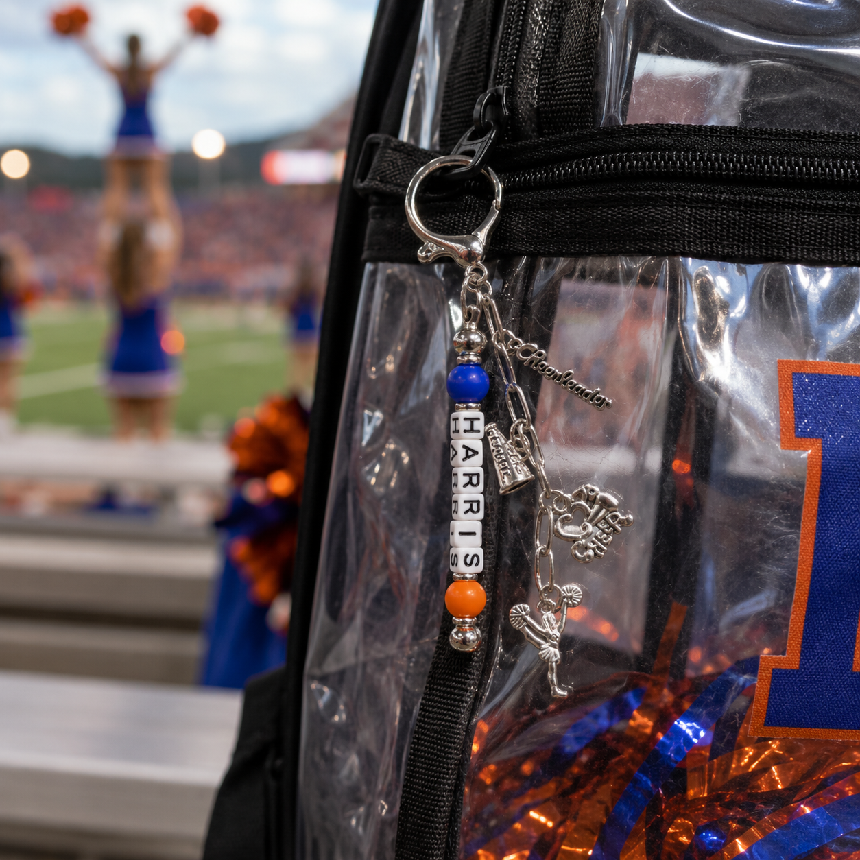 Personalized Football/Cheer Name Keychain | Custom Player Beaded Bag Charm