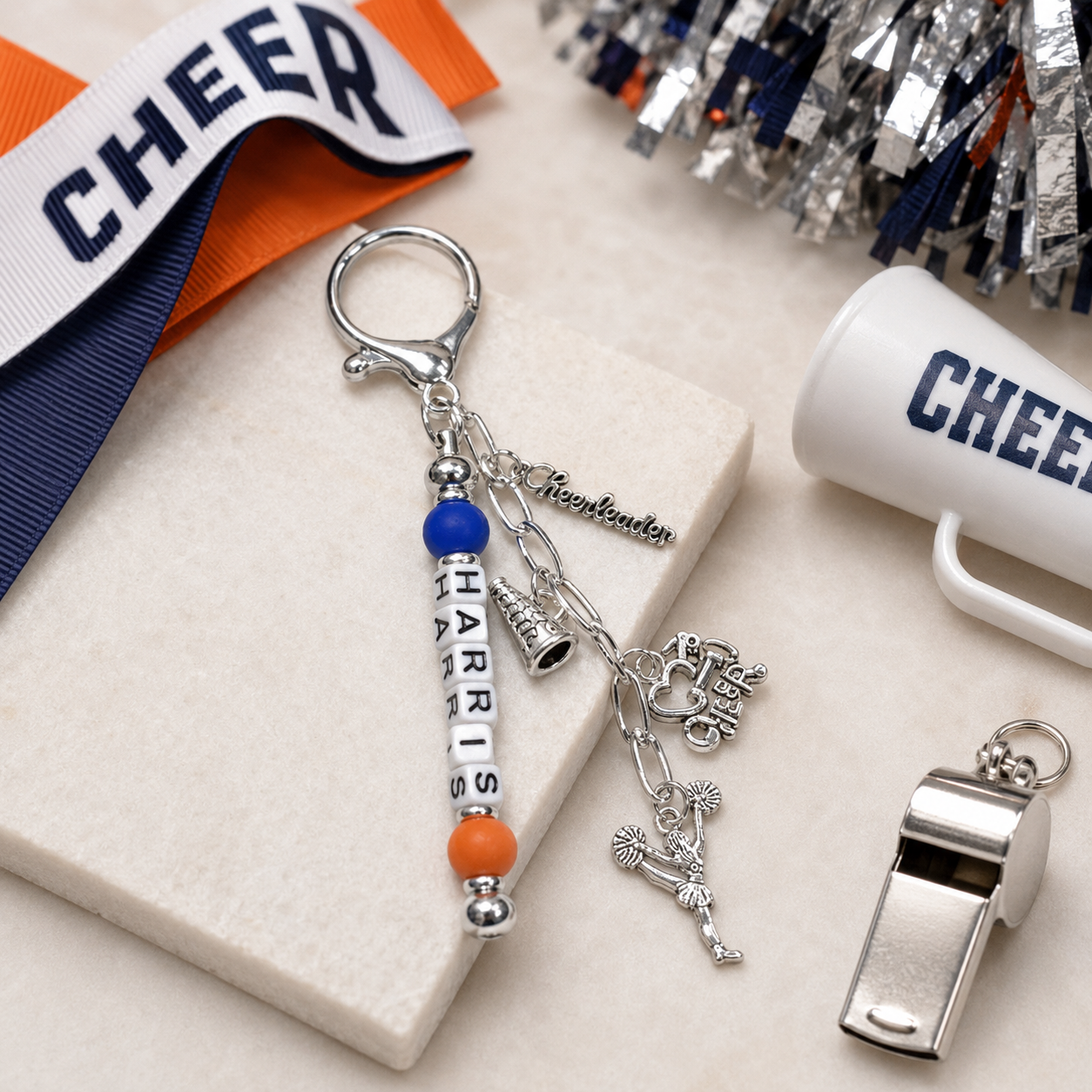 Personalized Football/Cheer Name Keychain | Custom Player Beaded Bag Charm