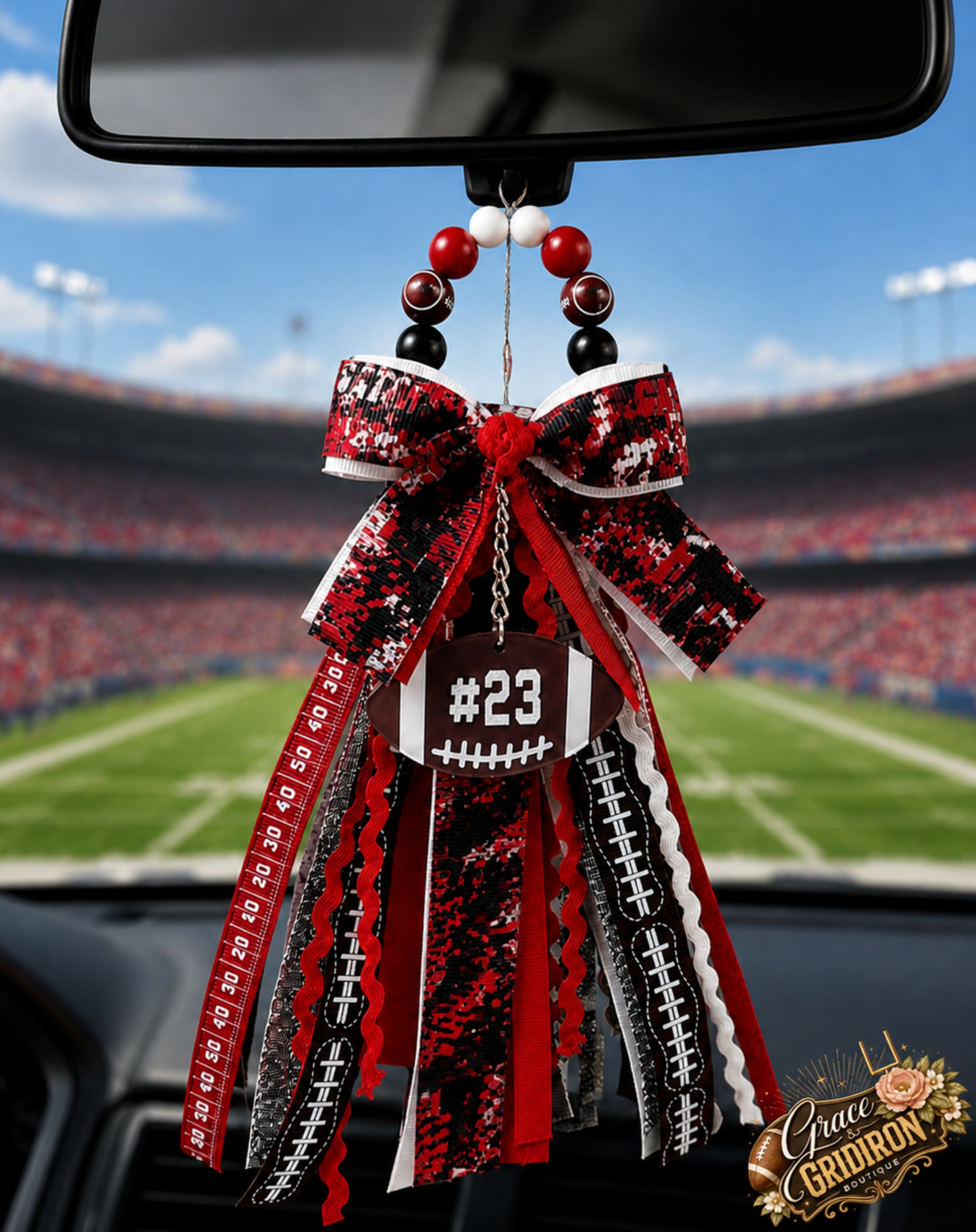 Personalized Football Tassel Charm | Custom Team Colors, Name & Player Number
