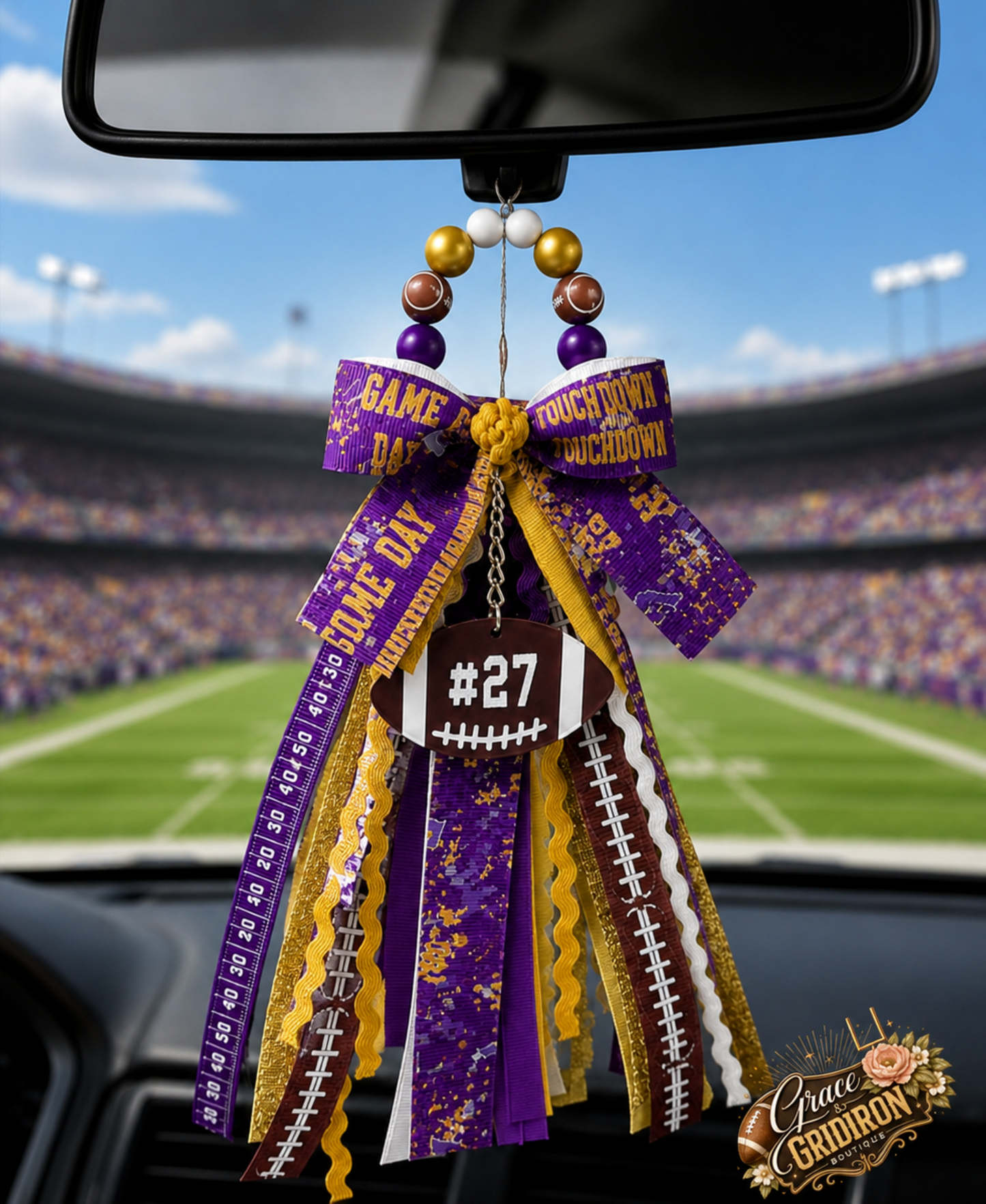 Personalized Football Tassel Charm | Custom Team Colors, Name & Player Number