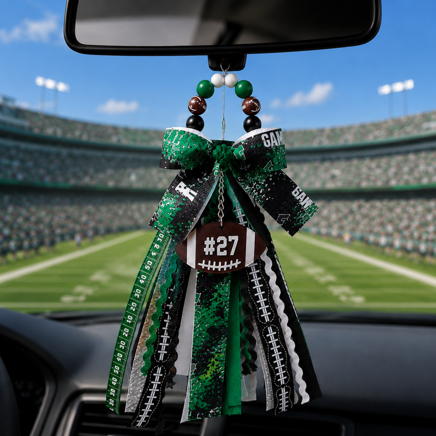 Personalized Football Tassel Charm | Custom Team Colors, Name & Player Number