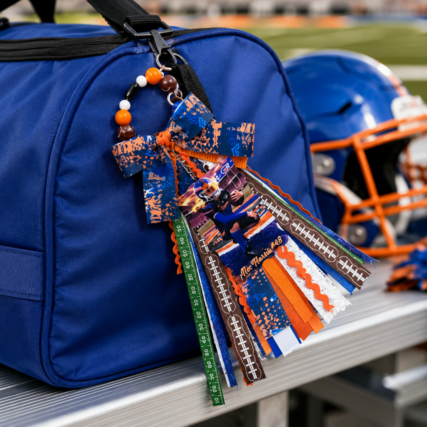 Personalized Football Tassel Charm | Custom Team Colors, Name & Player Number