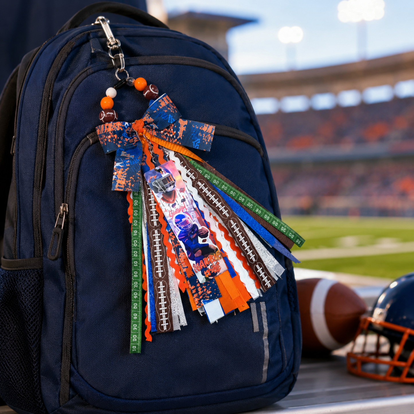 Personalized Football Tassel Charm | Custom Team Colors, Name & Player Number